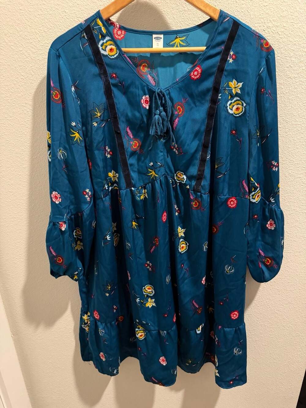 Old Navy Floral Print Tassel Tie Tiered Dress Size XL